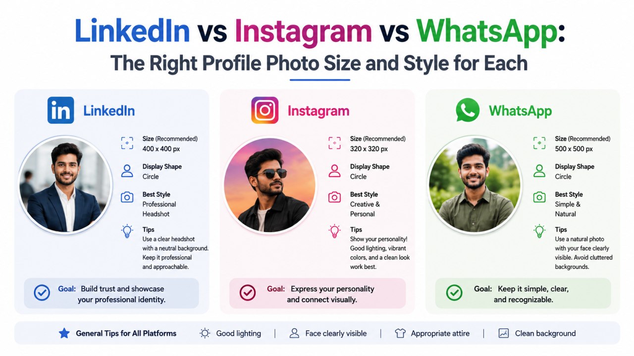 LinkedIn vs Instagram vs WhatsApp: The Right Profile Photo Size and Style for Each